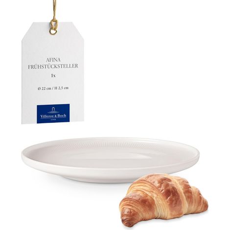 Assiette de petit déjeuner Afina en porcelaine, petite assiette pour le brunch, Fabriquée en Allemagne, compatible lave-vaisselle et micro-ondes, empilable, blanche (1/5)