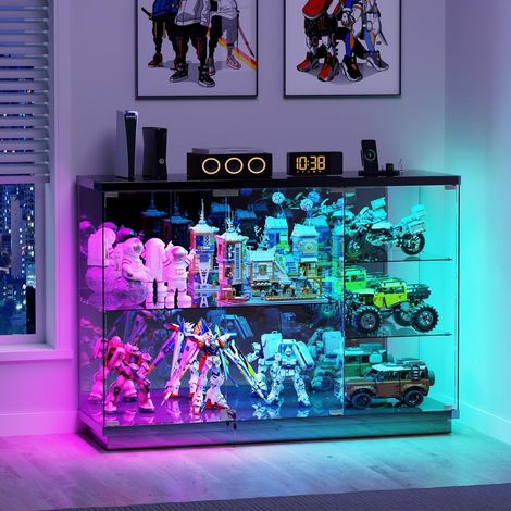 Vitrine 5 étagères verre trempé avec éclairage LED RGB et capteur intelligent (1/5)