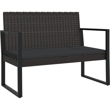 Panca da giardino per esterni, arredo da terrazza, con cuscini neri, 106 cm, in resina intrecciata