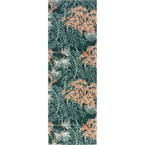 Tapis de Passage à Motifs Botaniques en Polypropylène Tissage Plat 67 x 200 cm - PANGIVO