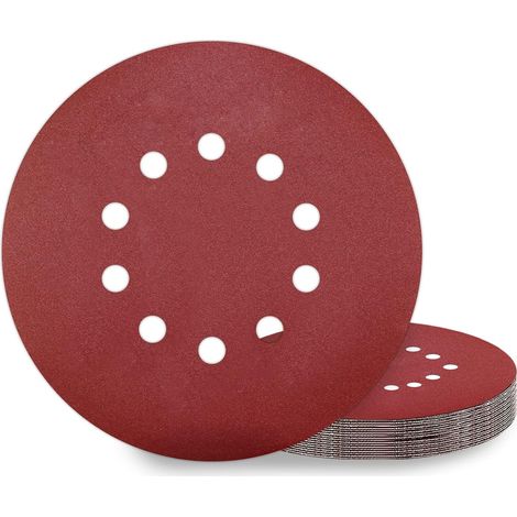 Disques de Ponçage 225 mm 10 Pièces Grain P240 10 Trous Disques Abrasifs 225 mm Ronds Papier Abrasif for Ponceuse pour Cloisons Sèches Ponceuse Girafe (1/5)