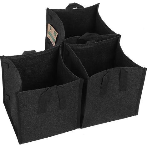 3 Sacs de Culture Carrés en Feltre avec Poignées pour Légumes et Plantes - 23,5x23,5x25 cm - Noir (1/5)