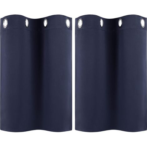 2pcs Rideaux Occultant Fenêtre Polyester 100% Panneau Fenêtre Niveaux Isolation Thermique Tige Poche pour Chambre Bleu marin 29 x 18 pouces (1/5)