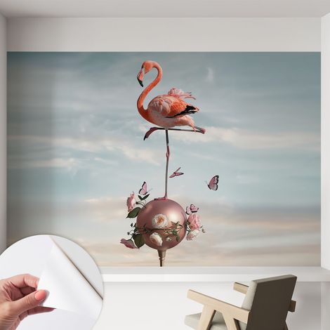 Papier peint adhésif autocollant pour salon chambre à coucher tendance et originale Flamant rose élégant 152x104 cm (1/5)