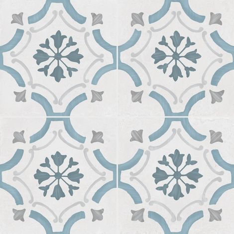 Carrelage effet Carreau ciment Varolia Bleu 22,3x22,3x0,9 cm Ventoril - Sol et mur intérieur (vendu par carton de 0,65 m²) - RO'MA CARRELAGE