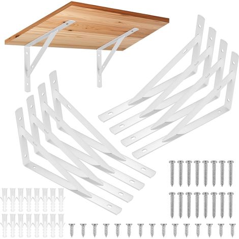 8 Pièces Equerre Etagere Murale, Supports Triangulaires Angulaires Droits de 90 Degrés, Support D'étagère Murale, Support d'angle Brace pour Salon Chambre Bibliothèque (Blanc 200X120MM) (1/5)