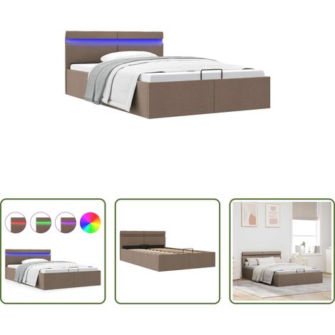 vidaXL Boxspringbett - Bett mit Bettkasten Hydraulisch mit LED Taupe Stoff 140x200 cm (1/5)