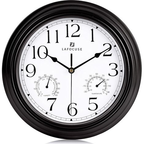 Horloge Murale avec Thermomètre et Hygromètre Vintage Pendule Murale Quartz Noir Silencieuse pour Salon Cuisine 30cm (1/5)