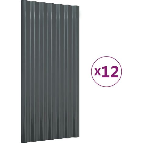 Lot de 12 Panneaux de toit, Plaque moderne, Haute qualité, Acier enduit poudre Anthracite 80x36 cm OIB3308E (1/5)