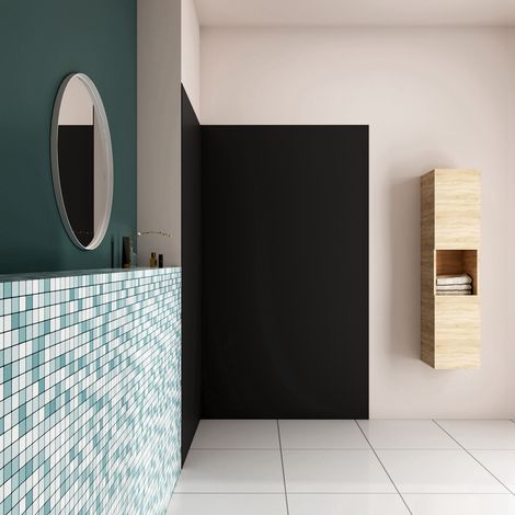 H.210 cm Pannello Doccia ad Angolo 120x120 cm Realizzato in Alluminio da 3 mm con Profili Finitura Nero Opaco per Rivestimento Parete Bagno