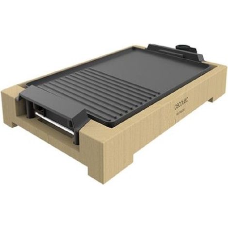 Planche à griller de Planche à griller électrique de 2000 W, con structure de bambou, thermostat réglable et plaque à griller antiadhésive de con avec surface mixte demi-gril et lavable au lave-vaisse (1/10)