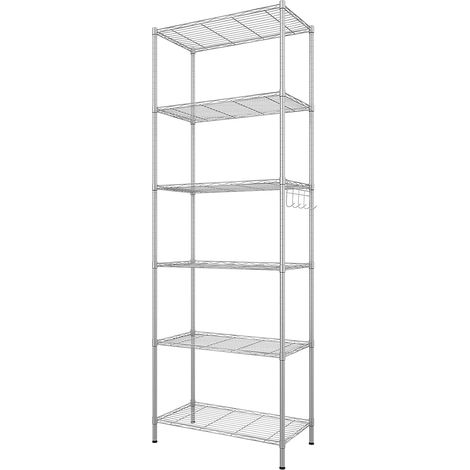 Étagère Rangement Etagere Garage 6 Niveaux Étagère de Cuisine en métal avec Crochets latéraux Chromé 54 x 29 x 160 cm,Argent (1/5)