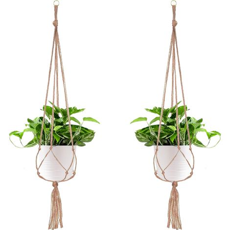 LaBlanc - Pack de 2 maceteros colgantes de macramé para macetas, para balcón, decoración del hogar, 4 patas de cuerda, 105 cm (1/5)