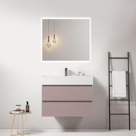 Mobile bagno sospeso cannettato 80 cm Rosa Retro Lavabo in Resina Specchio Quadro Retroilluminato - Fiji Paint (1/4)
