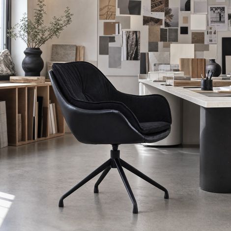 Sedia da ufficio girevole 67,8x65,8x82,3 cm nera, similpelle, base in metallo MEUBLIV (1/5)
