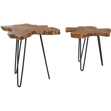 Set di 2 Tavoli in Legno di Java Scuro con Gambe Metallo Nero Camrose