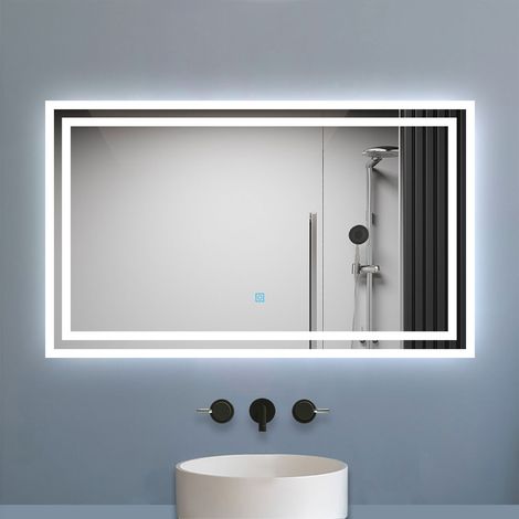 Aica Miroir lumineux dimmable, 100x60cm, avec mémoire, salle de bain anti-buée, 6000k blanc froid, IP44