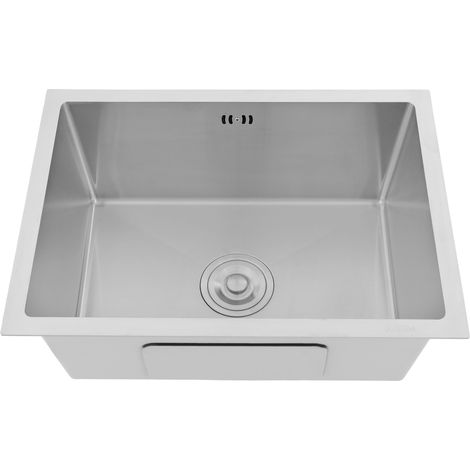 Fregadero de cocina de 55 x 40 cm con grifo, fregadero empotrable de acero inoxidable, fregadero de una sola cubeta apto para encimeras de cocina, color plateado, sin rejilla escurridora (1/5)