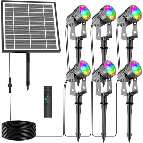 LED-Außenstrahler, 3W Solar-Gartenleuchte, RGB-Farbe, 1440 lm, mit Erdung, IP65 wasserdicht, mit Fernbedienung (6er-Pack)