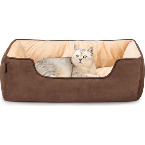 lionto Wendesofa für Katzen, 2-in-1 Katzenbett, weich gepolstert & pflegeleicht, modernes Design, 80x60 cm, braun/beige (1/5)