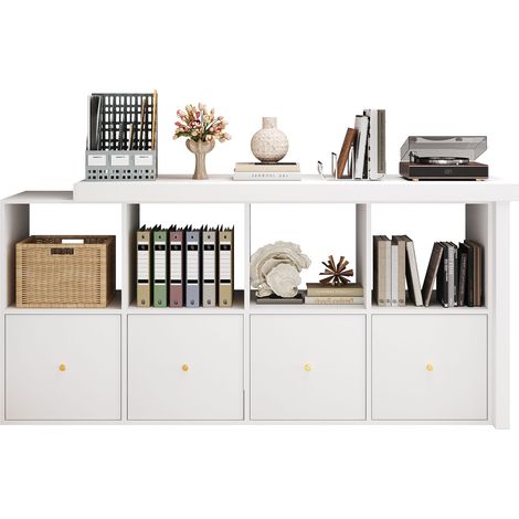 ELVMI Scrivania Angolare Girevole 360° con 4 Vani e 4 Cassetti, Antiribaltamento, Ufficio, 120×48×78 cm (1/5)