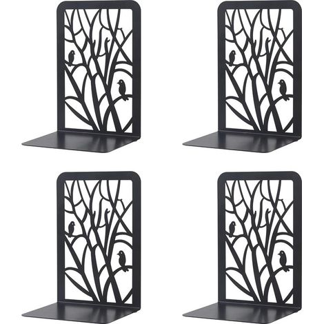 Serre-Livre Metal,2 Paires Serre-Livres Enfants,D'arbre Serre-Livres Design, pour bureaux,Décoratifs, Étagères,Écoles et Librairie (Noir) (1/5)