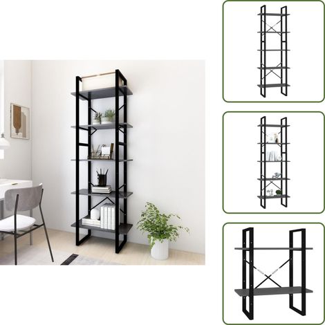 Bücherregal 5 Fächer Grau 60x30x175 cm Holzwerkstoff - BucheRegal - Grau - Holzwolle - Metall - Bücherregal (1/5)