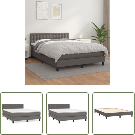 vidaXL Matratze - Boxspringbett mit Matratze Grau 140x200 cm Kunstleder (1/5)