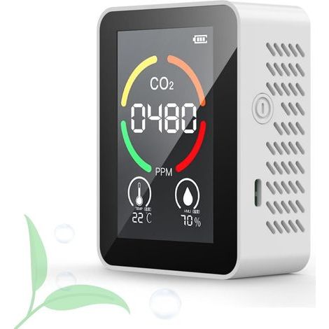 Blanc,Détecteur de CO2 (3 en 1), moniteur de qualité de l'air, minimesureur de CO2 portable, analyseur de température et d'humidité numérique pour la maison, le bureau et les voyages (1/5)