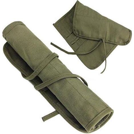 Longziming - Porte-pinceaux enroulable en toile à 22 compartiments - Roulette robuste pour pinceaux et outils de dessin - Pochette de rangement pour matériel de peinture - Vert camouflage (1/5)