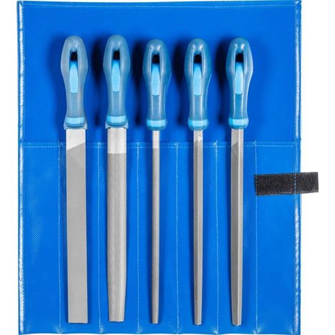 Surtido de Limas de taller, 5 unitades, en un alforjas - ruedas, Largo : 250 mm, Talla 2