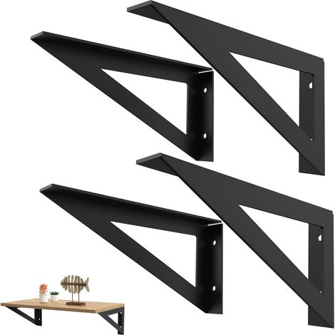 Support etagere murale 25cm, lot de 4 supports d'étagère en métal noirs, equerre etagere murale robuste à monter soi-même (1/5)
