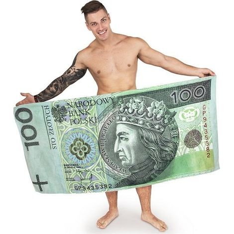 Toalla con forma de billete de 100 PLN, 100 % microfibra, de secado rápido, para baño o playa. Divertida. (1/3)