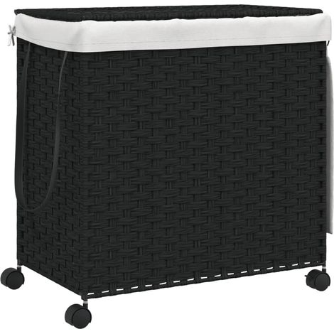 Wäschekorb mit Rollen schwarz 60x35x60,5 cm geflochtenes Material