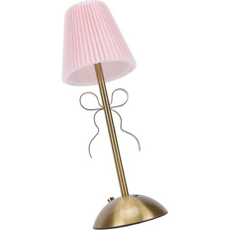 Lampe de table à arc Lampe de Table à nœud, jolie lampe LED décorative et Rechargeable en tissu, abat-jour deco poser Rose (1/4)