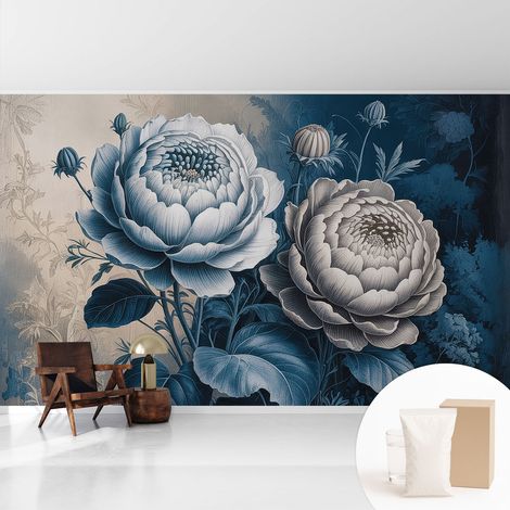 Papier peint intissé mural avec imprimé pour décoration pour salon pour chambre à coucher pour entrée Fleurs romantiques 416x254 cm (1/5)