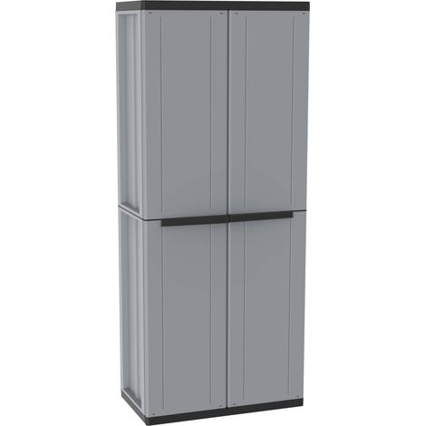 Armadio Portascope Modulare da Esterno 68x37,5x163,5 cm 2 Ante 4 Ripiani in Polipropilene Jline Grigio e Nero (1/3)