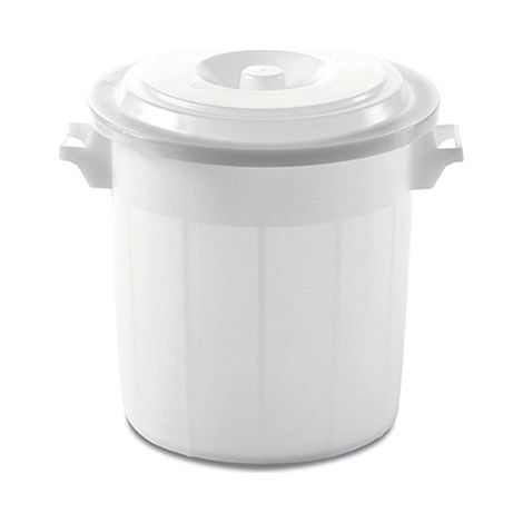 Bidone portarifiuti Bianco con coperchio antirandagismo industriale 50 litri pattumiera CON MANICI giardino locali commerciali INTERNO ESTERNO (1/5)