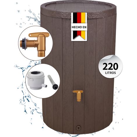 4rain MADERA set completo depósito de agua de lluvia 220 L marrón incl. grifo de plástico y conexión al bajante