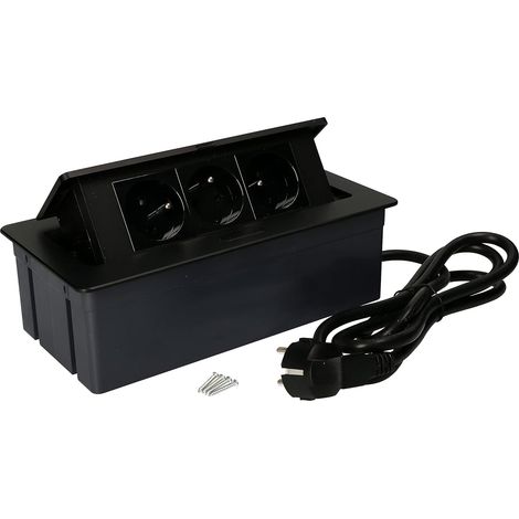 KOTARBAU Multiprise rétractable 3 prises en aluminium - 1,5 m - Noir (1/5)