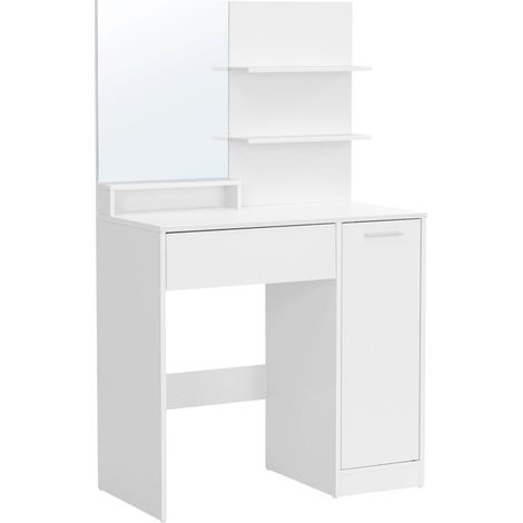 Tavolo da trucco con specchio 1 cassetto 2 ripiani mobiletto portaoggetti organizer per trucco bianco 20005177