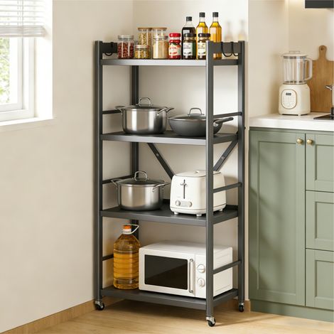 Mai & Mai Chariot de Cuisine à 4 Niveaux Desserte Mobile Gris en Acier Galvanisé Étagère de Cuisine à Roulettes Support pour Petits Électroménagers Meuble de Rangement Reglo-13 (1/5)