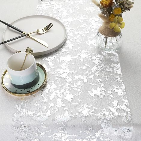 Chemin de Table Filet avec Feuille d'argent 28cmx5m, Ruban de Table Métallisé(Argent, 5m) (1/5)