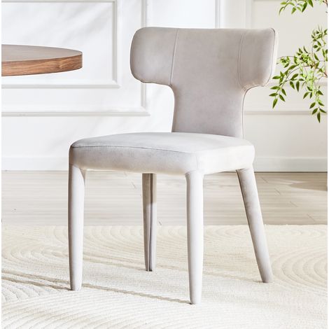 Juego de 2 sillas de comedor 80,7 cm gris claro en tejido con respaldo en T y patas metálicas (1/5)