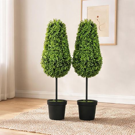 Lot de 2 plantes artificielles buis en pot 90 cm vert (1/5)