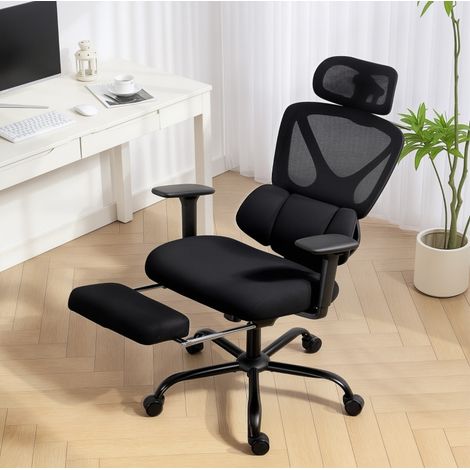 MEUBLIV Silla de oficina ergonómica negra – reposacabezas ajustable, reposapiés, ruedas (1/5)