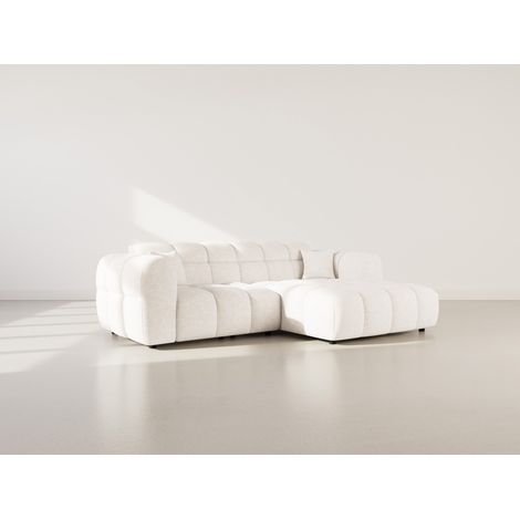 Lisa Design – Canapé d'angle droit 4 places en tissu texturé – Méridienne large 125 cm – Confort mousse haute densité 30kg/m3 – Style contemporain beige