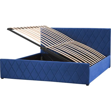 Letto Contenitore Trapuntato Velluto Blu Rete a Doghe 180 x 200 cm Rochefort