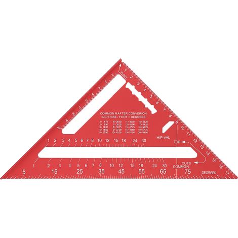 Règle triangulaire en alliage d'aluminium, 7 pouces, Double échelle, 45 à 90 degrés, outil de charpentier d'angle pour le travail du bois, rouge