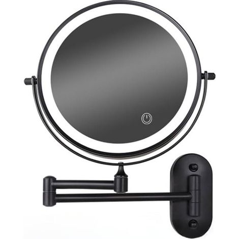 Specchio per il trucco da parete a LED da 8 pollici, dimmerabile, bifacciale, ingrandimento 5x (nero) (1/4)